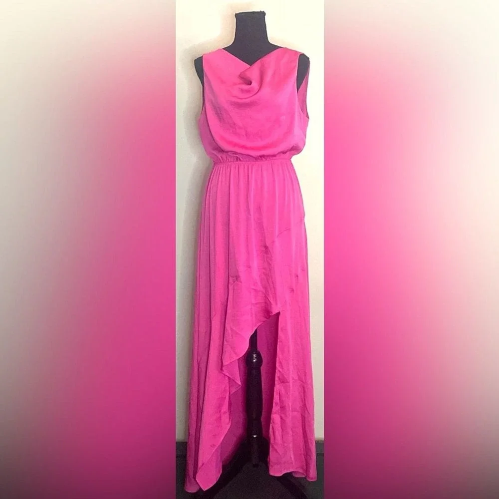 Tyche Womens‎ Hot Pink Cowl Neck High-Low Maxi Dress D-8125 Size M NEW